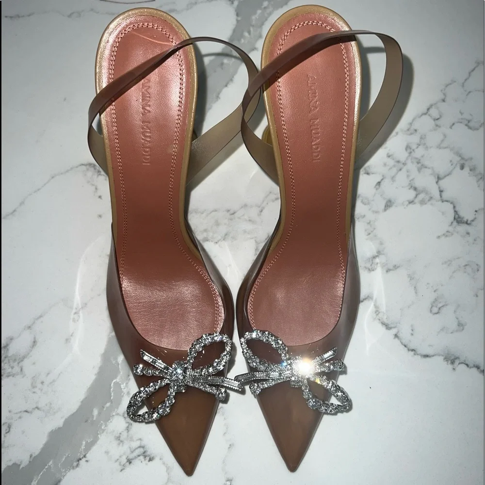 Amina Muaddi Brown Heels with Silver Embellishments - Picture 13 of 15